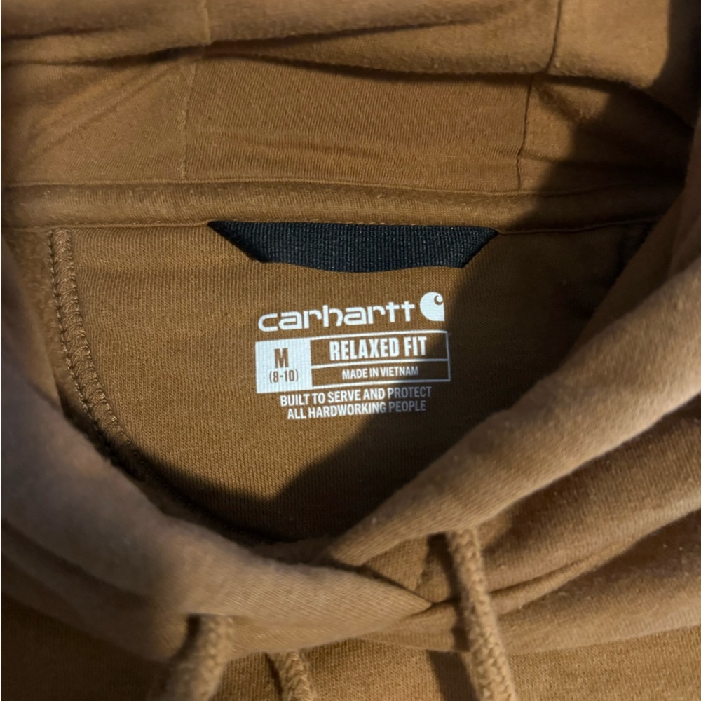 Carhartt Pullover Hoodie in Caramel Brown with Cream Logo - Picture 4 of 4
